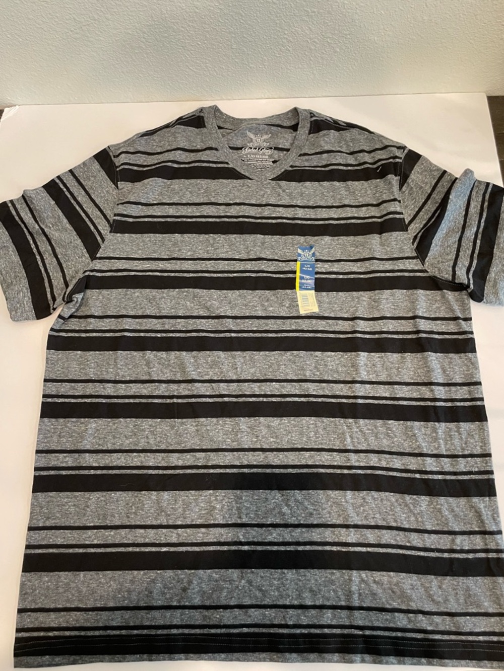 Faded Glory Gray & Black Striped Men’s V-Neck Tee Shirt NWT
